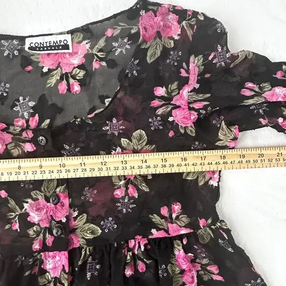 Contempo Casual 90s Floral Sheer Babydoll Fairy Whimsygoth Grunge L/S MEDIUM - Picture 10 of 11